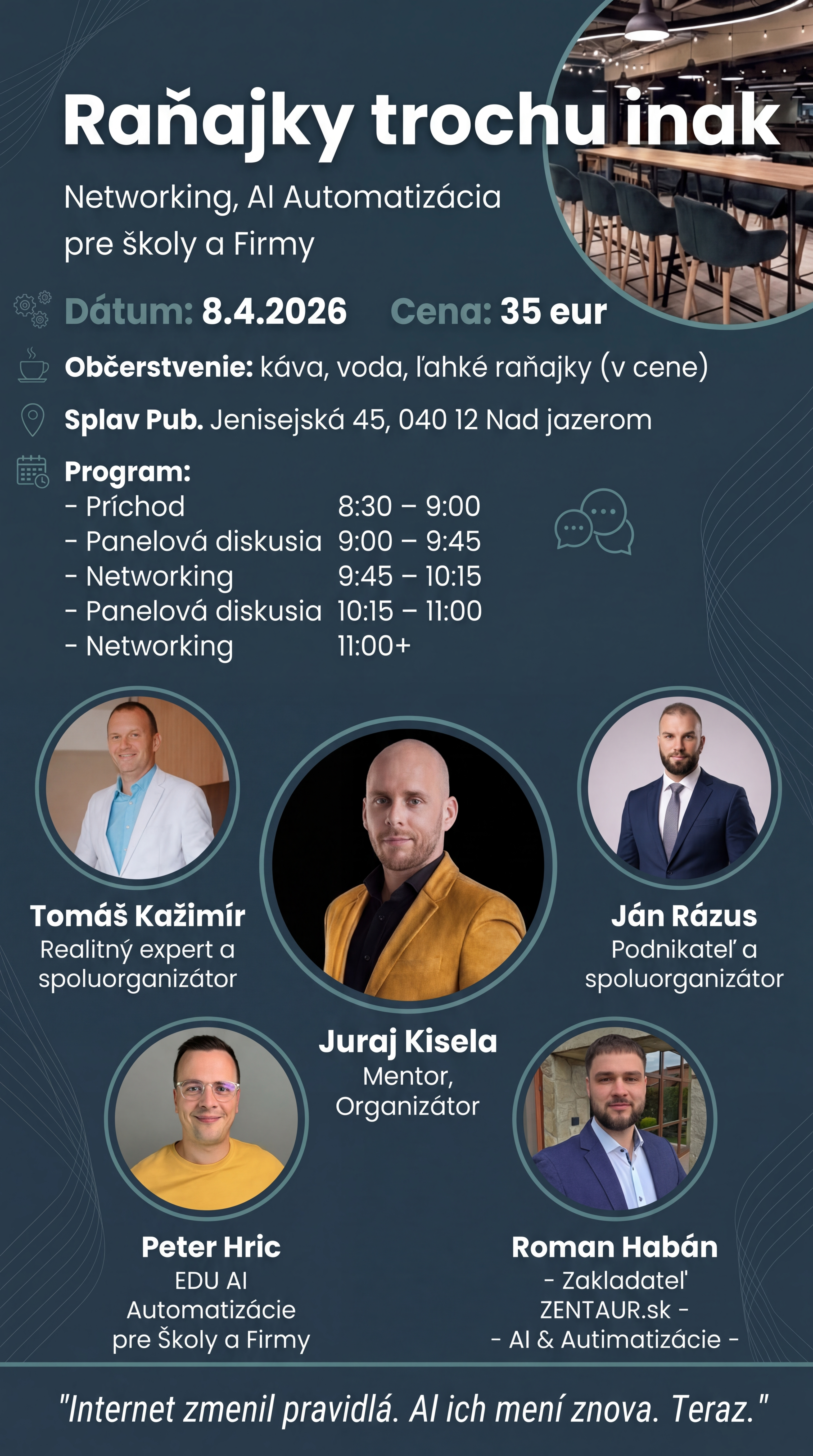Raňajky trochu inak — Networking, AI Automatizácia pre školy a firmy, 8.4.2026, Splav Pub Košice